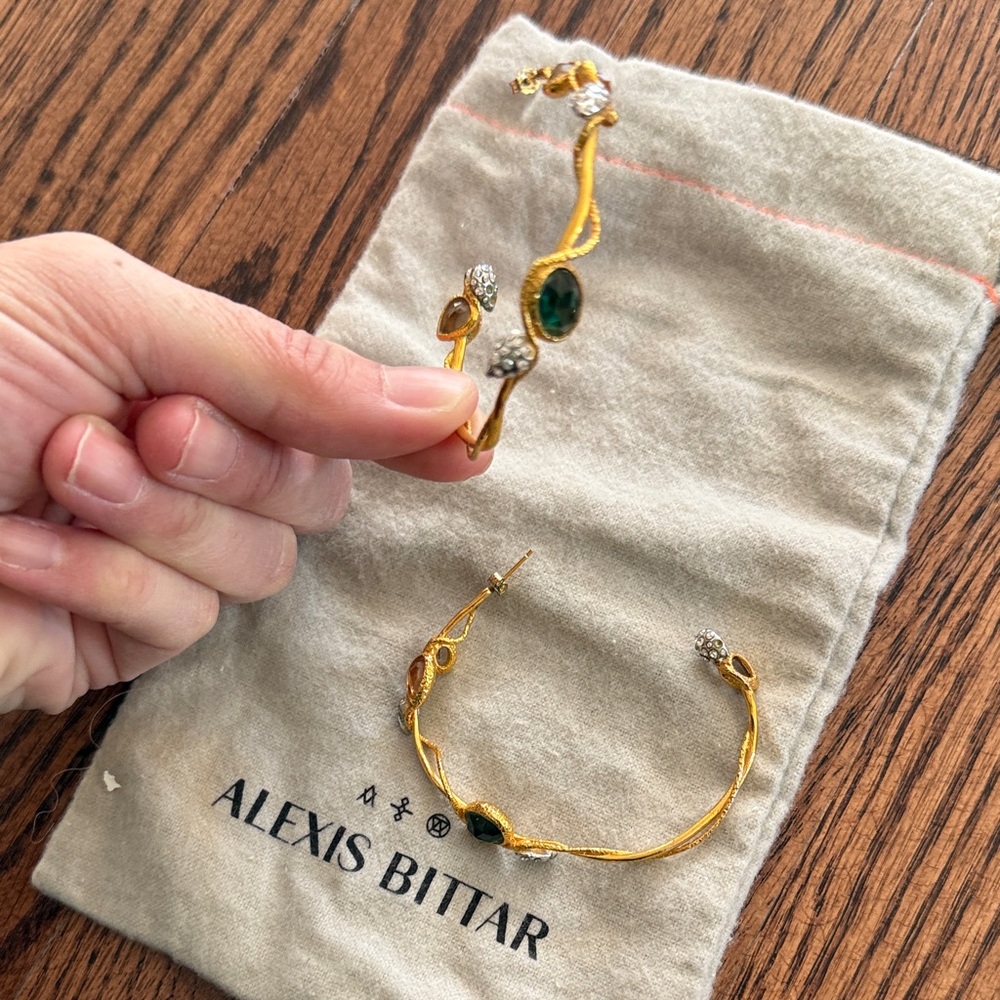 Alexis Bittar Gold earrings with Green and Yellow Gemstones